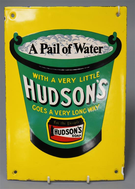 A Hudsons Soap enamelled sign 26 x 18cm